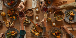 Family Enjoying Dinner Above View