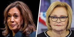 A split composite of Kamala Harris and Claire McCaskill.