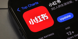 A smartphone screen shows the update page for the RedNote app on the app store