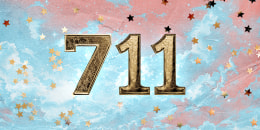 Vintage metal number 711 on a starry sky background  