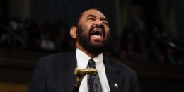 US Representative Al Green (D-TX) shouts out as US President Donald Trump speaks during an address to a joint session of Congress at the US Capitol in Washington, DC, on March 4, 2025.