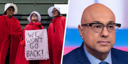 A split composite of demonstrators and Ali Velshi.