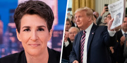 Rachel Maddow and Donald Trump.