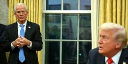 Peter Navarro looks on after President Donald Trump signed an executive order in the Oval Office  on Feb. 10, 2025.