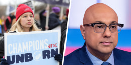A side by side of an anti-abortion protester and Ali Velshi