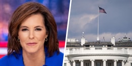 A split composite image of Stephanie Ruhle, left, and The White House exterior with a flag on the roof.