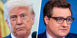 A split composite of Trump and Hayes.
