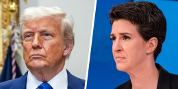 A split composite image of President Donald Trump, left, and  Rachel Maddow.