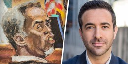 Sean Combs in a courtoom sketch; MSNBC's Ari Melber.