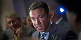 Former Rep. Michael Grimm speaks to reporters after conceding the race during a primary election night event on June 26, 2018 in the Staten Island borough of New York City. 
