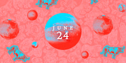 Planets over a zodiac collage background