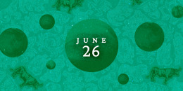 Planets over a zodiac collage background