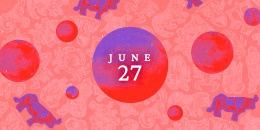 Planets over a zodiac collage background