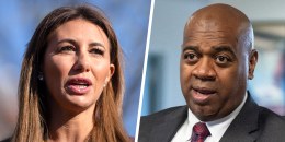 A split composite image of Alina Habba, left, and Ras Baraka