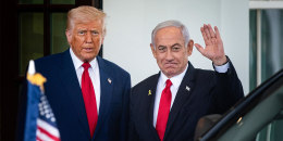 President Donald Trump welcomes Israel's Prime Minister Benjamin Netanyahu to the White House on April 7, 2025. 