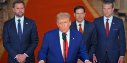 Trump addresses the nation from a lectern at the White House.