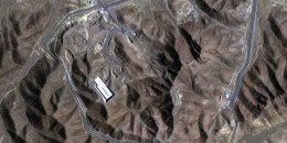 An aerial satellite image of Fordo nuclear site