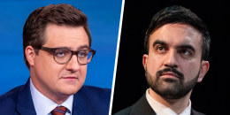 A split composite image of Chris Hayes and Zohran Mamdani