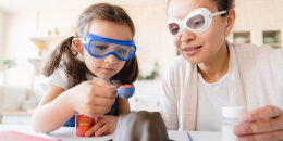 Home science experiment of volcano with baking soda. 