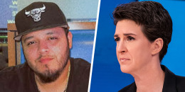 A split composite image of Kilmar Abrego Garcia, left, and Rachel Maddow.