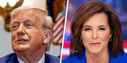 A split composite of Donald Trump and Stephanie Ruhle.