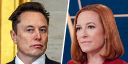 A split composite of Elon Musk and Jen Psaki.