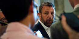 Sen. Markwayne Mullin, R-Okla., speaks to reporters