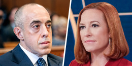 A split composite image of Emil Bove, left, and Jen Psaki