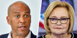 A split composite of Cory Booker and ClaireMcCaskill.