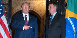 President Donald Trump points at Brazilian President Jair Bolsonaro  