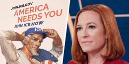 A split composite of a Department of Homeland Security photo and Jen Psaki.