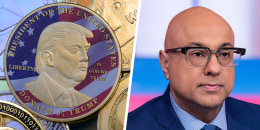 A side by side of Trump meme coin and Ali Velshi
