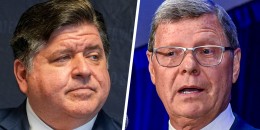 A split composit of JB Pritzker and Charlie Sykes.