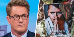 A split composite of Joe Scarborough, left, Charlie Kirk