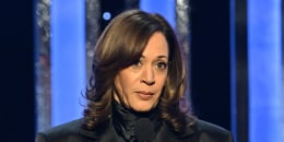 Kamala Harris  speaks on stage.