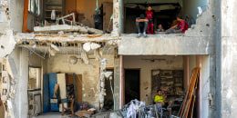 Exposed rooms in a heavily damaged building