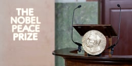 View of the rostrum from which will be announced the winner of the 2025 Nobel Peace Prize.