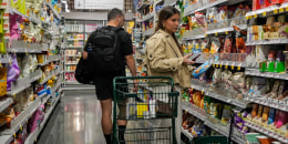 Shoppers at a Whole Foods Market supermarket in New York 
