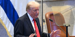 US President Donald Trump addresses the Israeli parliament, the Knesset.