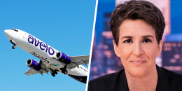 Avelo Airlines plane takes off; Rachel Maddow.