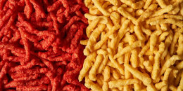 Cheetos Flamin’ Hot Crunchy, left, next to new Simply NKD Cheetos Flamin’ Hot Crunchy.