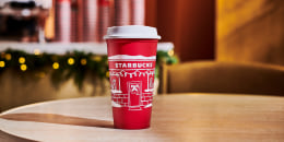 Starbucks reusable red cup design for 2025.