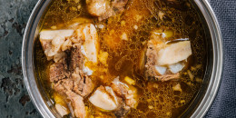 Homemade beef bone broth, rich on collagen, amino acids and proteins.