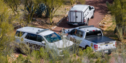 Pima County Sheriff officers and cars appear to be parked on Nancy Guthrie's property.