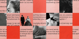 collage of wuthering heights movie scenes on a checkered board with the first page of the book in the background