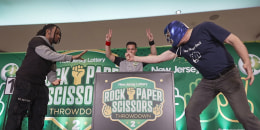 People at Rock Paper Scissors tournament in New Jersey.