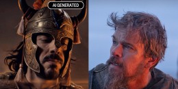 Odysseus in the AI-generated film "Odysseus: The Fall" and Matt Damon in "The Odyssey."
