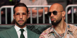 Andrew Tate, right, and his brother Tristan at an event on April 11, 2026, in Miami. 