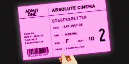 Illustration of a small hand holding an oversized movie ticket.