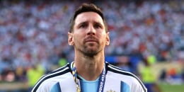 Lionel Messi watches players of Spain receiving the medals following the FIFA World Cup 2026 final match on July 19.